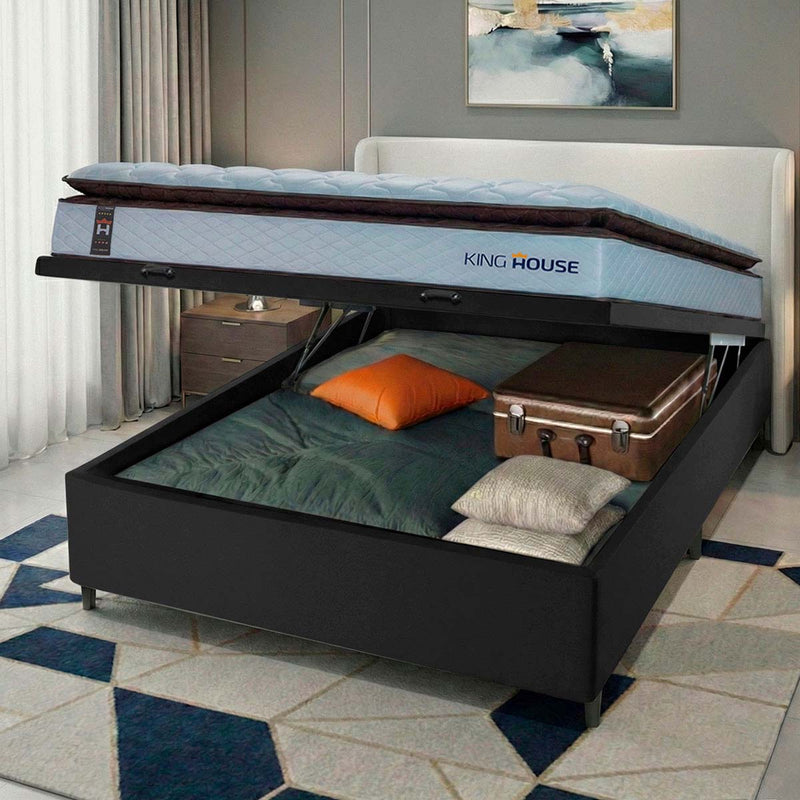 Cama Box Baú San Diego 138x188 Branco e Preto