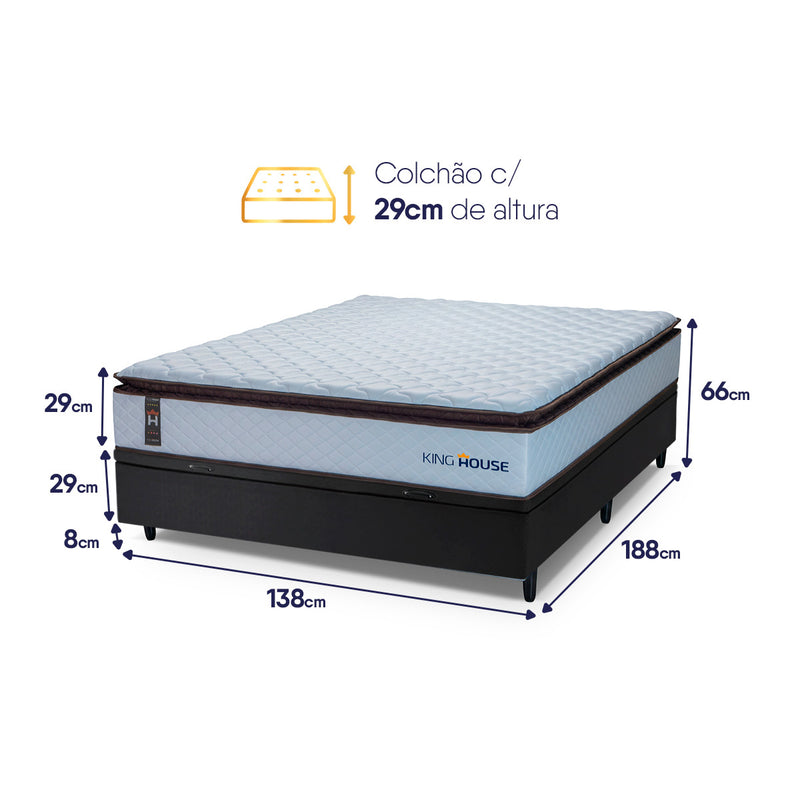 Cama Box Baú San Diego 138x188 Branco e Preto