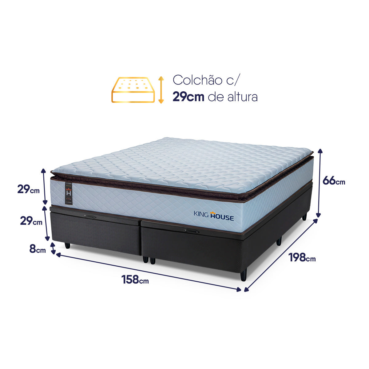Cama Box Baú San Diego 158x198 Branco e Preto