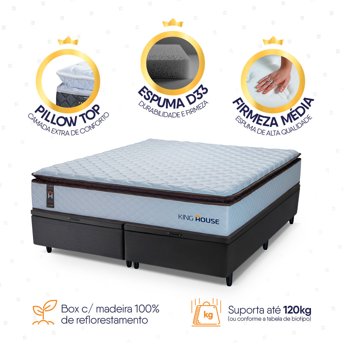 Cama Box Baú San Diego 158x198 Branco e Preto