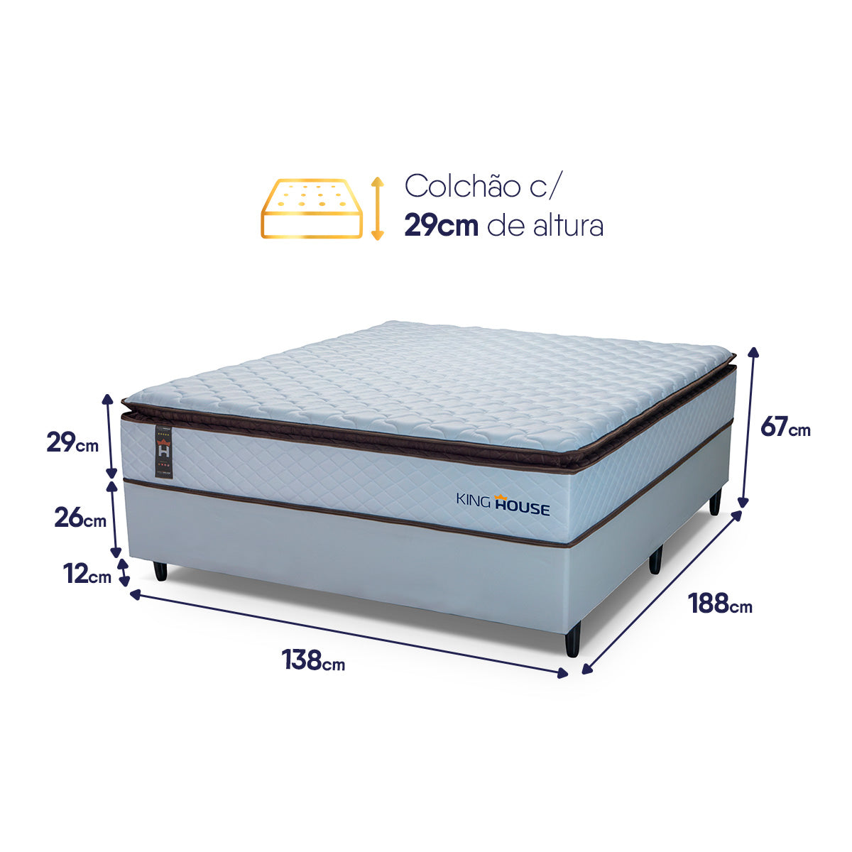 Cama Box Espuma San Diego Casal 138x188 Branco Espuma D33