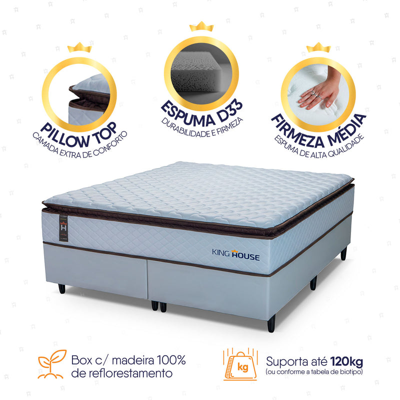 Cama Box San Diego Espuma King 193x203 Branco Espuma D33