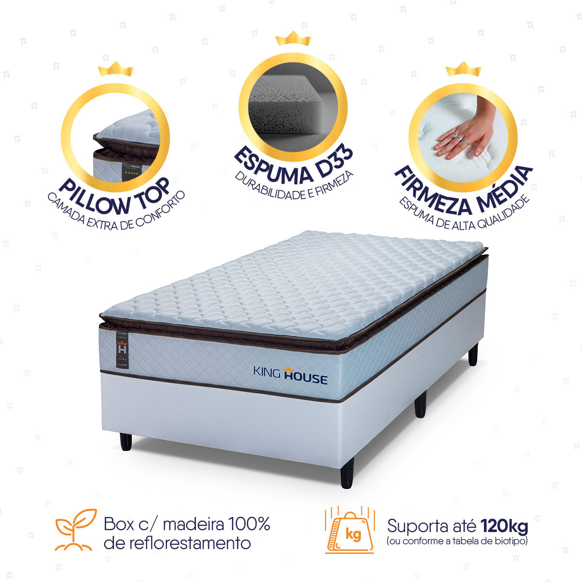 Cama Box Espuma San Diego Solteirão 96x203 Branco Espuma D33