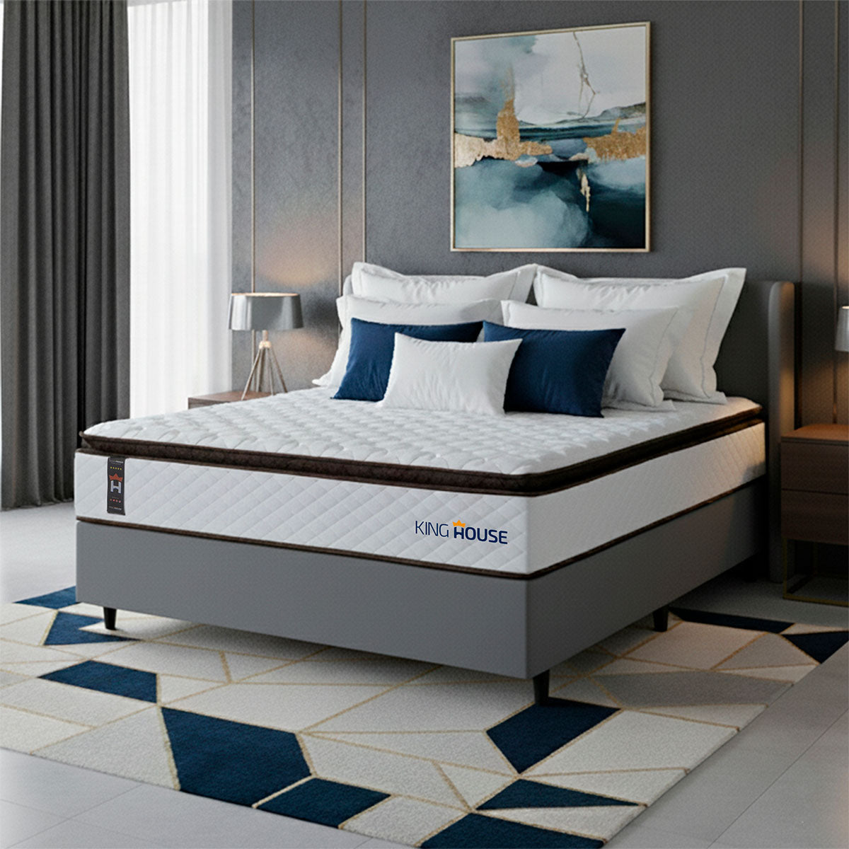 Cama Box Espuma San Diego Casal 138x188 Branco e Cinza Espuma D33