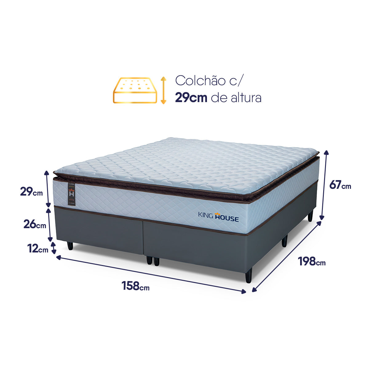 Cama Box San Diego Espuma Queen 158x198 Branco e Cinza Espuma D33