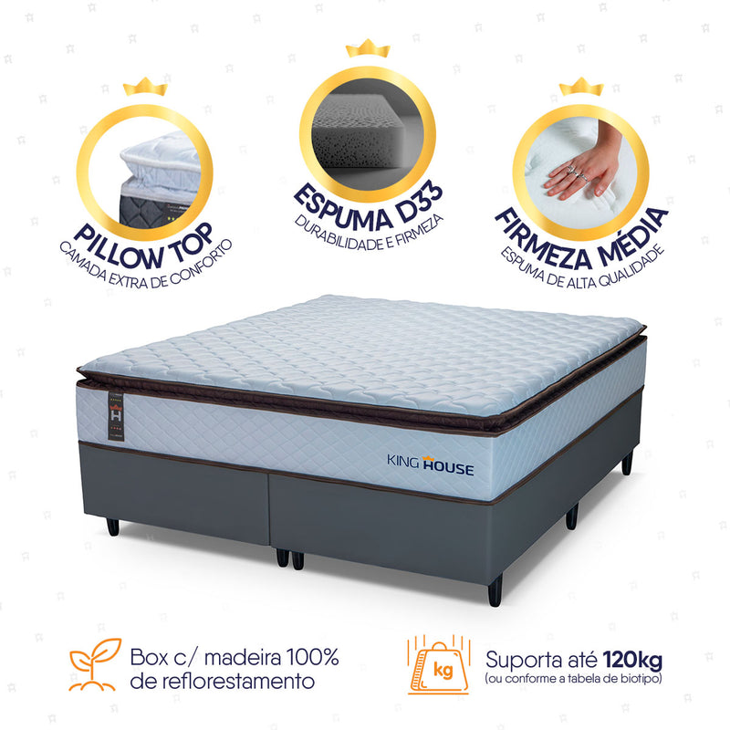 Cama Box San Diego Espuma Queen 158x198 Branco e Cinza Espuma D33