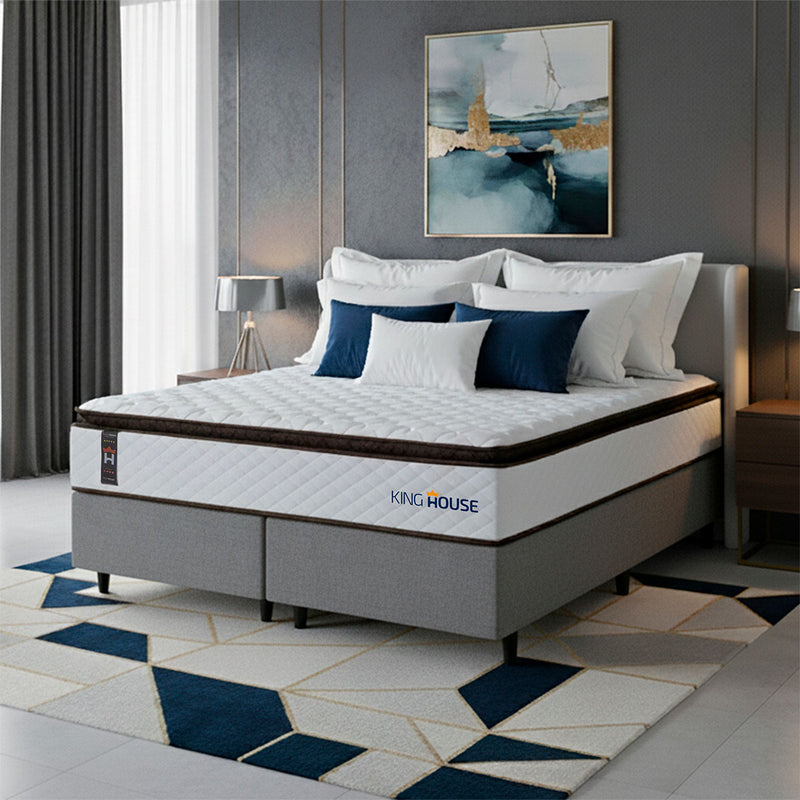 Cama Box San Diego Espuma King 193x203 Branco e Cinza Espuma D33