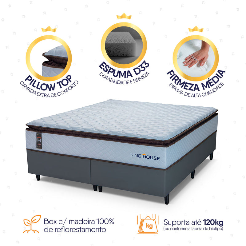 Cama Box San Diego Espuma King 193x203 Branco e Cinza Espuma D33