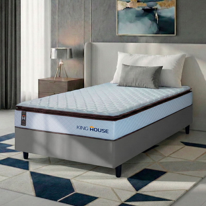 Cama Box Espuma San Diego Solteiro 88x188 Branco e Cinza Espuma D33