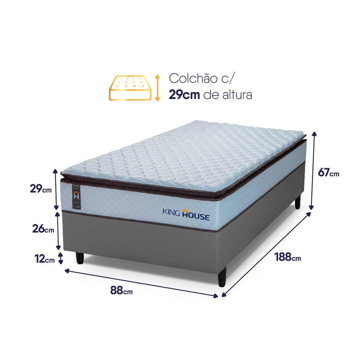 Cama Box Espuma San Diego Solteiro 88x188 Branco e Cinza Espuma D33