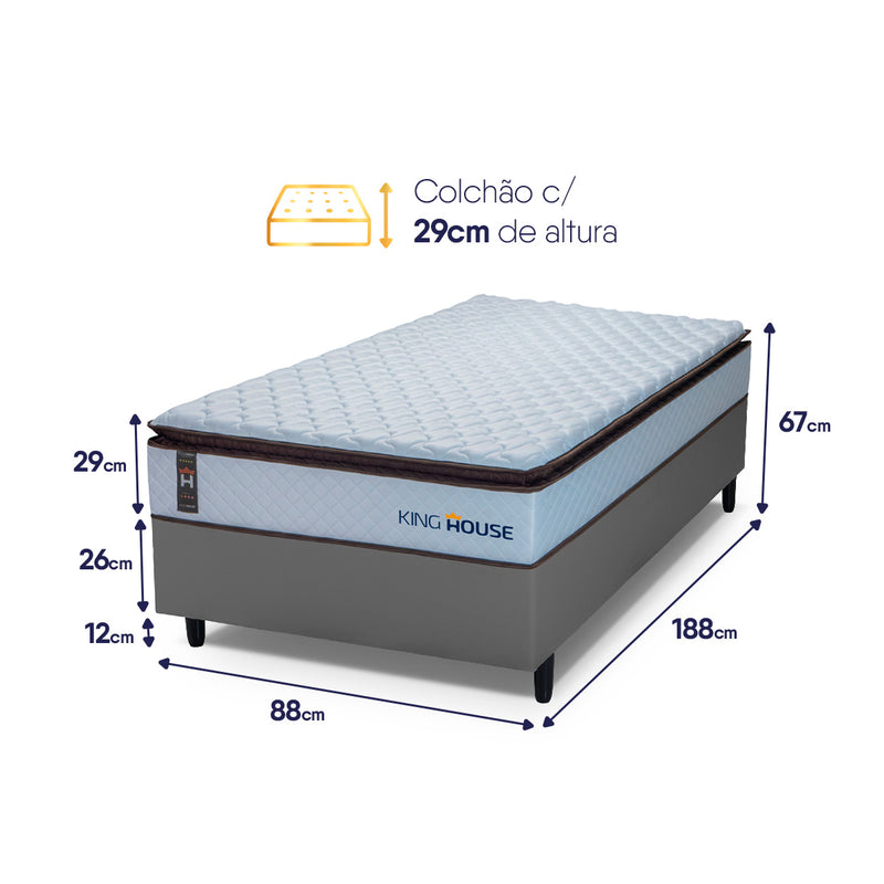 Cama Box Espuma San Diego Solteiro 88x188 Branco e Cinza Espuma D33