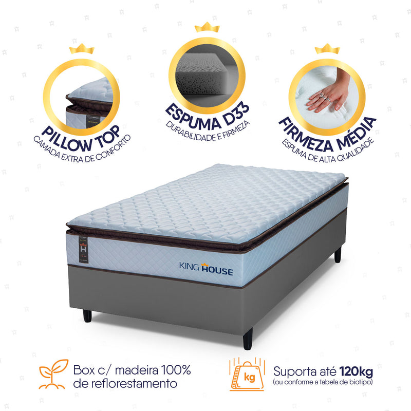 Cama Box Espuma San Diego Solteiro 88x188 Branco e Cinza Espuma D33