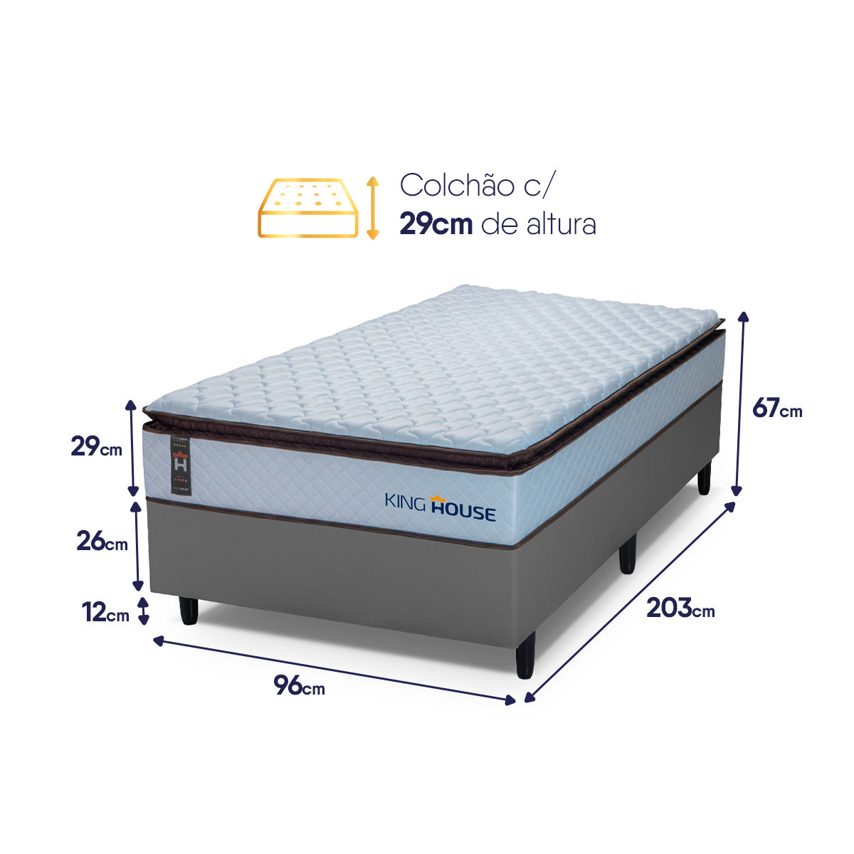 Cama Box Espuma San Diego Solteirão 96x203 2 Branco e Cinza Espuma D33