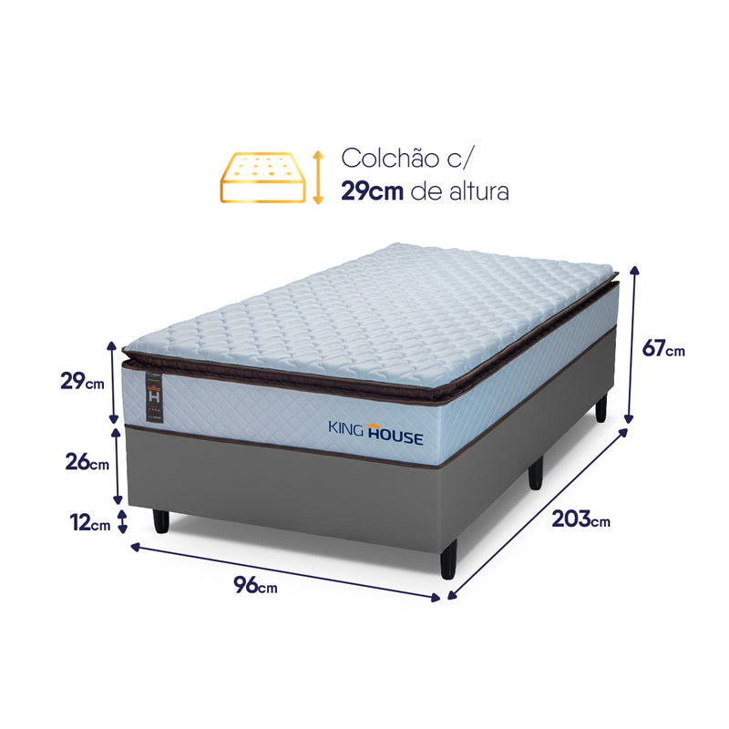 Cama Box Espuma San Diego Solteirão 96x203 2 Branco e Cinza Espuma D33
