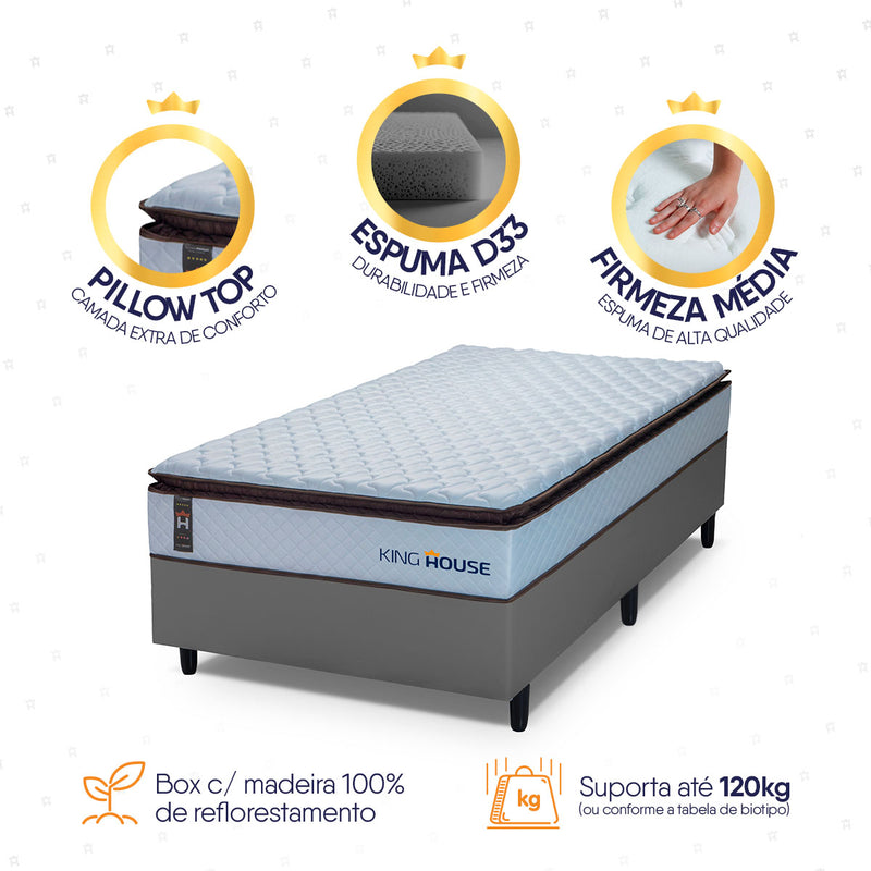 Cama Box Espuma San Diego Solteirão 96x203 2 Branco e Cinza Espuma D33