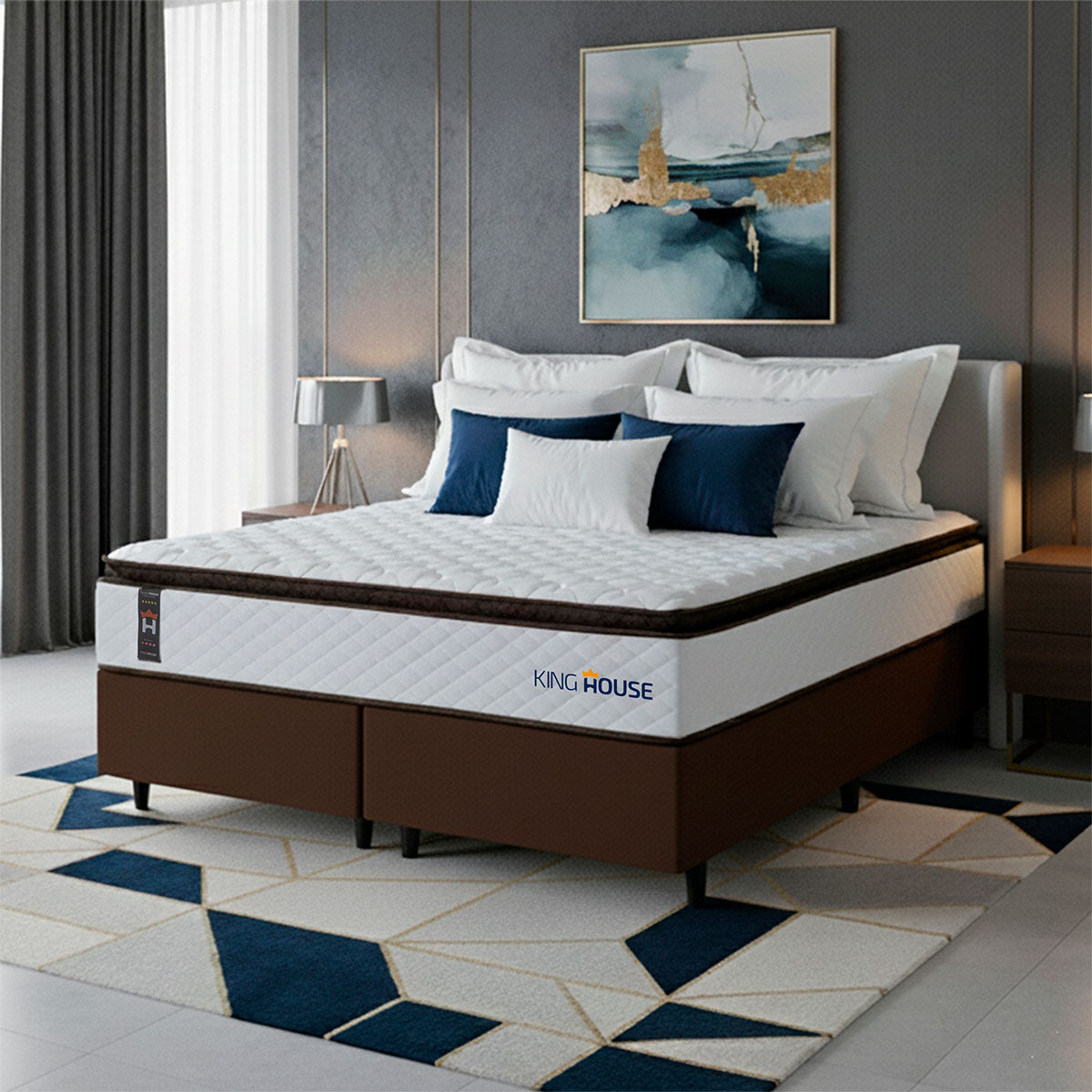 Cama Box San Diego Espuma Queen 158x198 Branco e Marrom Espuma D33
