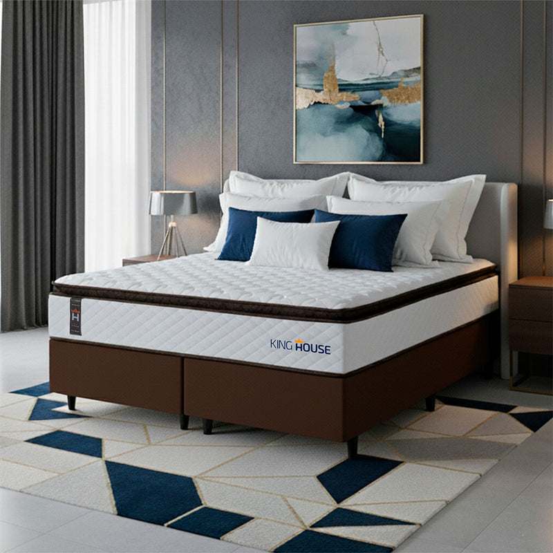 Cama Box San Diego Espuma Queen 158x198 Branco e Marrom Espuma D33