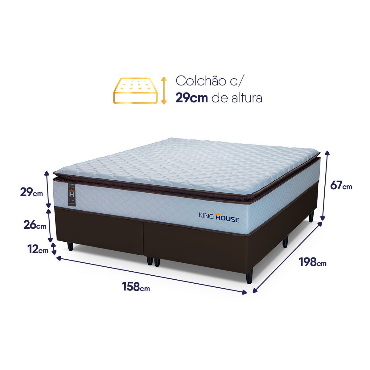Cama Box San Diego Espuma Queen 158x198 Branco e Marrom Espuma D33