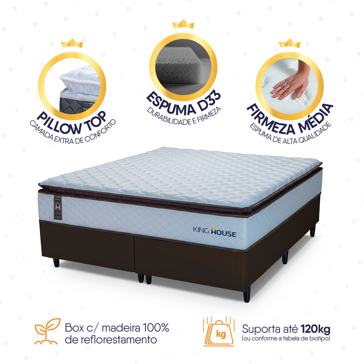 Cama Box San Diego Espuma Queen 158x198 Branco e Marrom Espuma D33