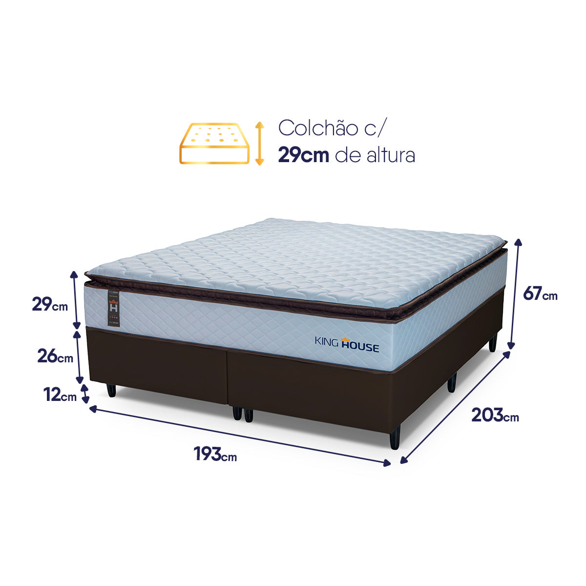 Cama Box San Diego Espuma King 193x203 Branco e Marrom Espuma D33