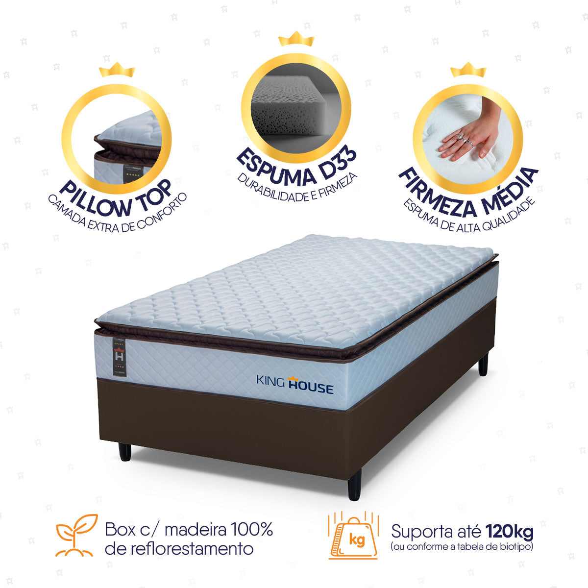 Cama Box Espuma San Diego Solteiro 88x188 Marrom Espuma D33