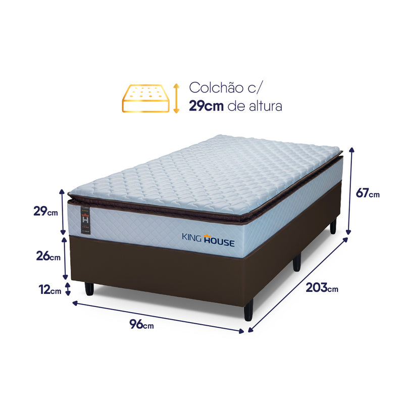 Cama Box Espuma San Diego Solteirão 96x203 Branco e Marrom Espuma D33