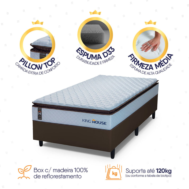 Cama Box Espuma San Diego Solteirão 96x203 Branco e Marrom Espuma D33