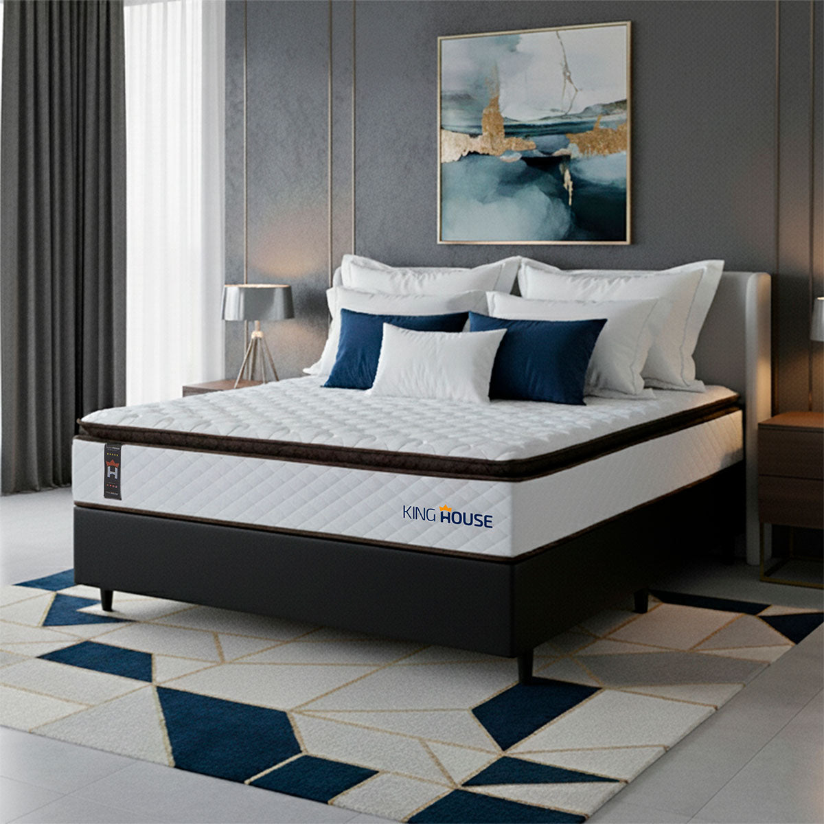 Cama Box Espuma San Diego Casal 138x188 Branco e Preto Espuma D33