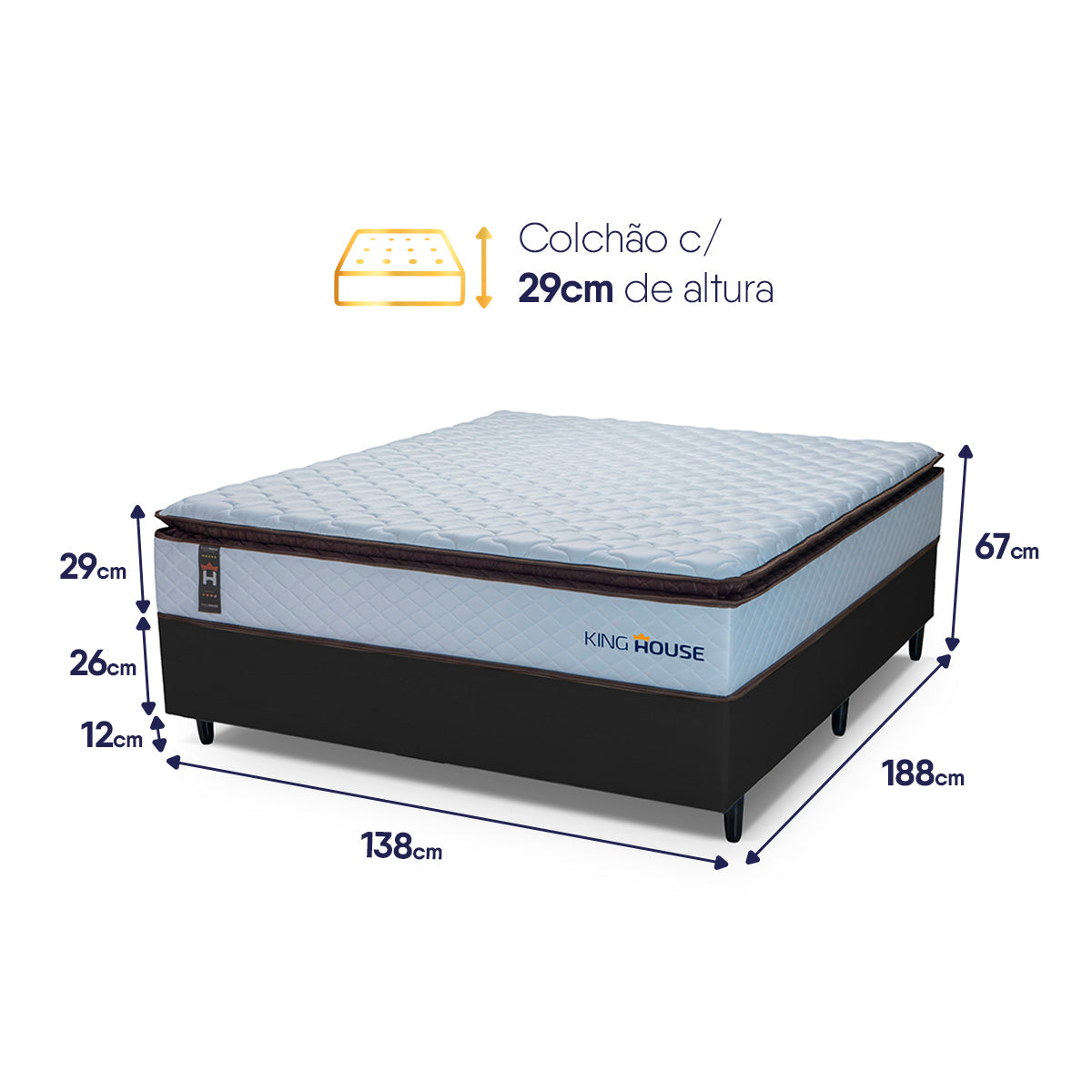 Cama Box Espuma San Diego Casal 138x188 Branco e Preto Espuma D33