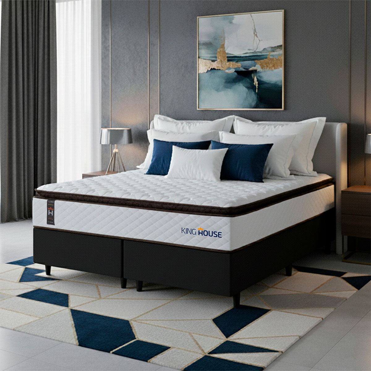 Cama Box San Diego Espuma King 193x203 Branco e Preto Espuma D33