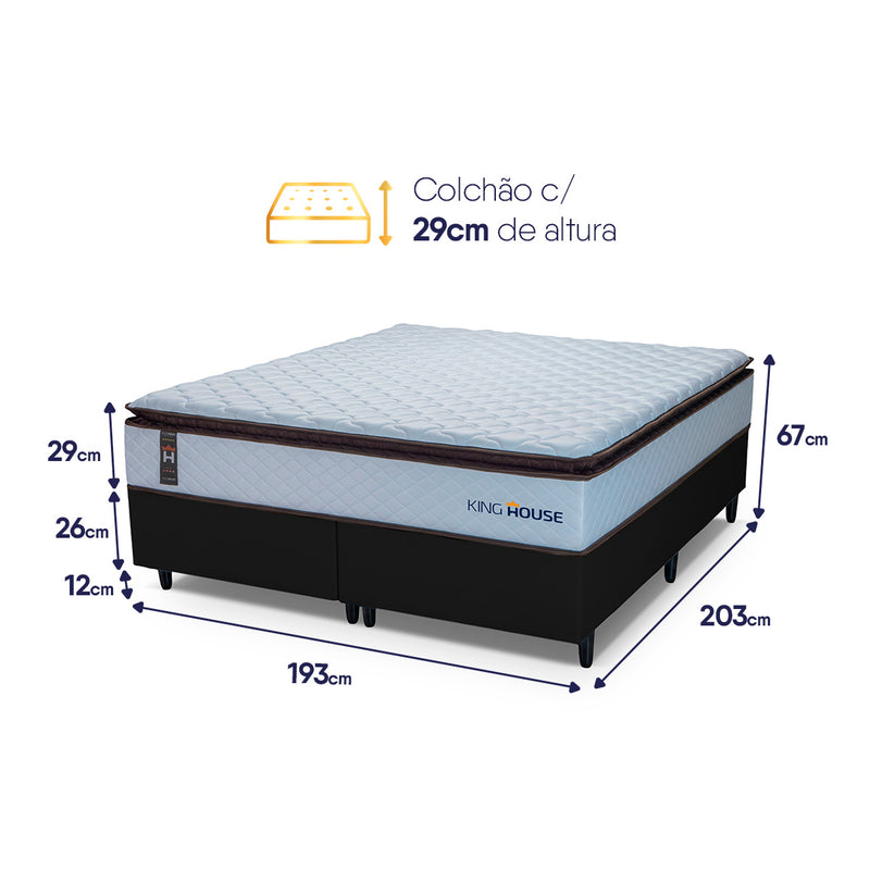 Cama Box San Diego Espuma King 193x203 Branco e Preto Espuma D33