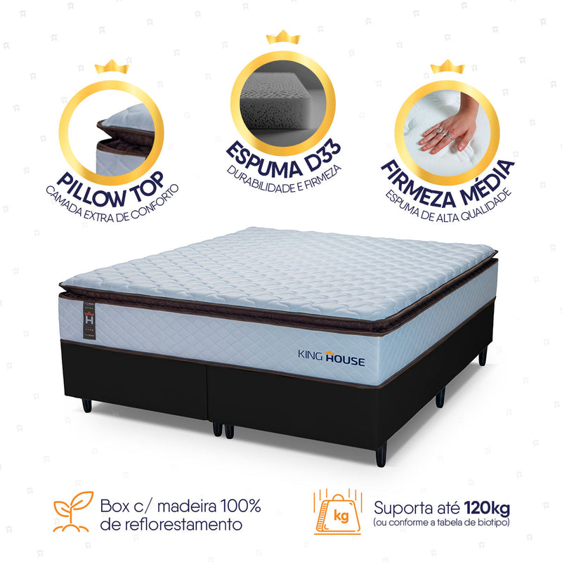 Cama Box San Diego Espuma King 193x203 Branco e Preto Espuma D33