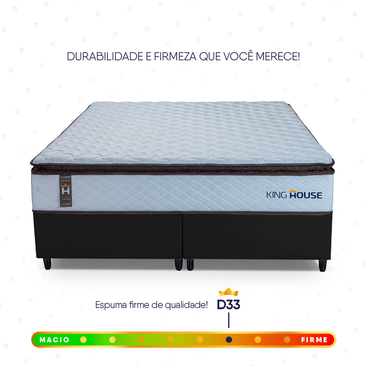 Cama Box San Diego Espuma King 193x203 Branco e Preto Espuma D33