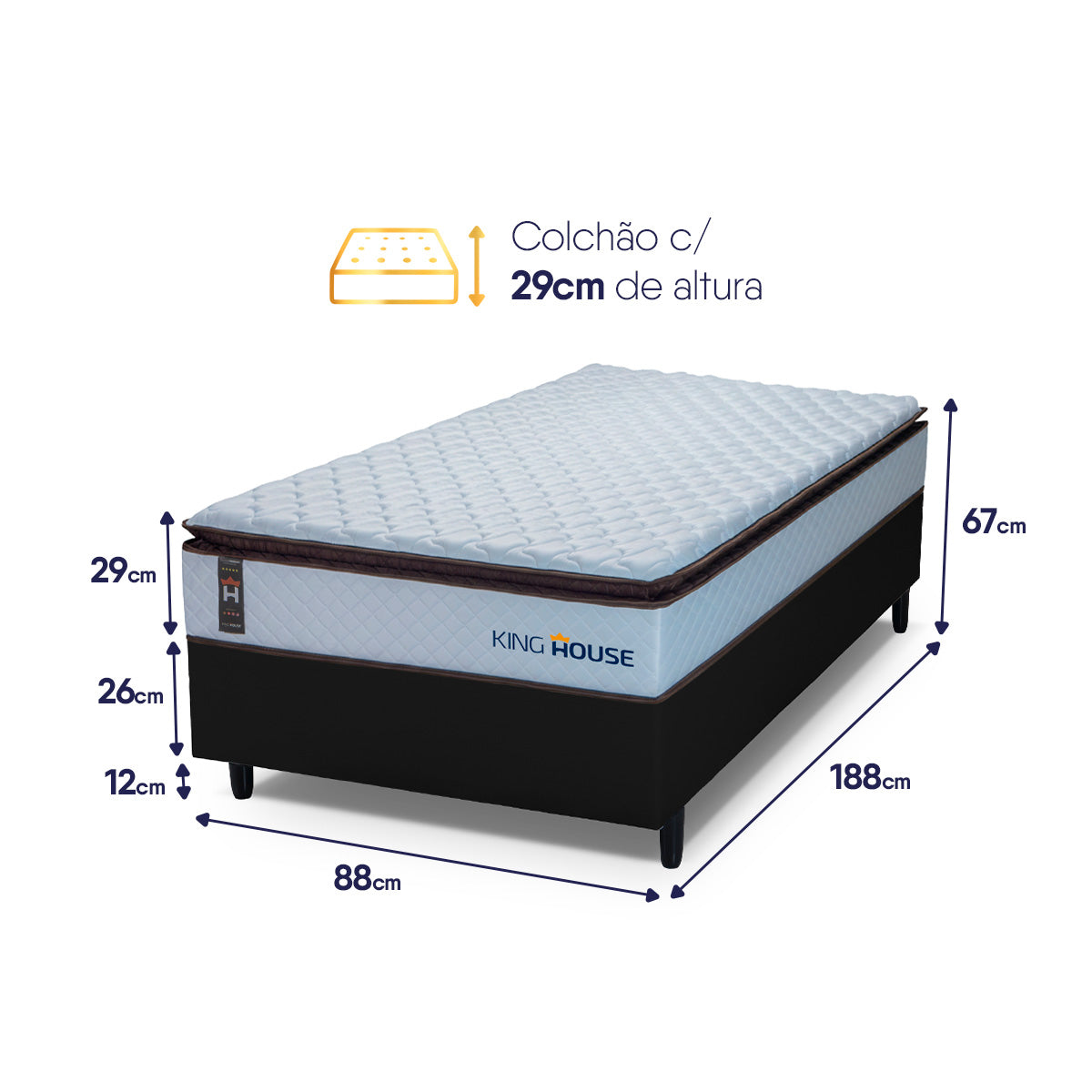 Cama Box Espuma San Diego Solteiro 88x188 Branco e Preto Espuma D33