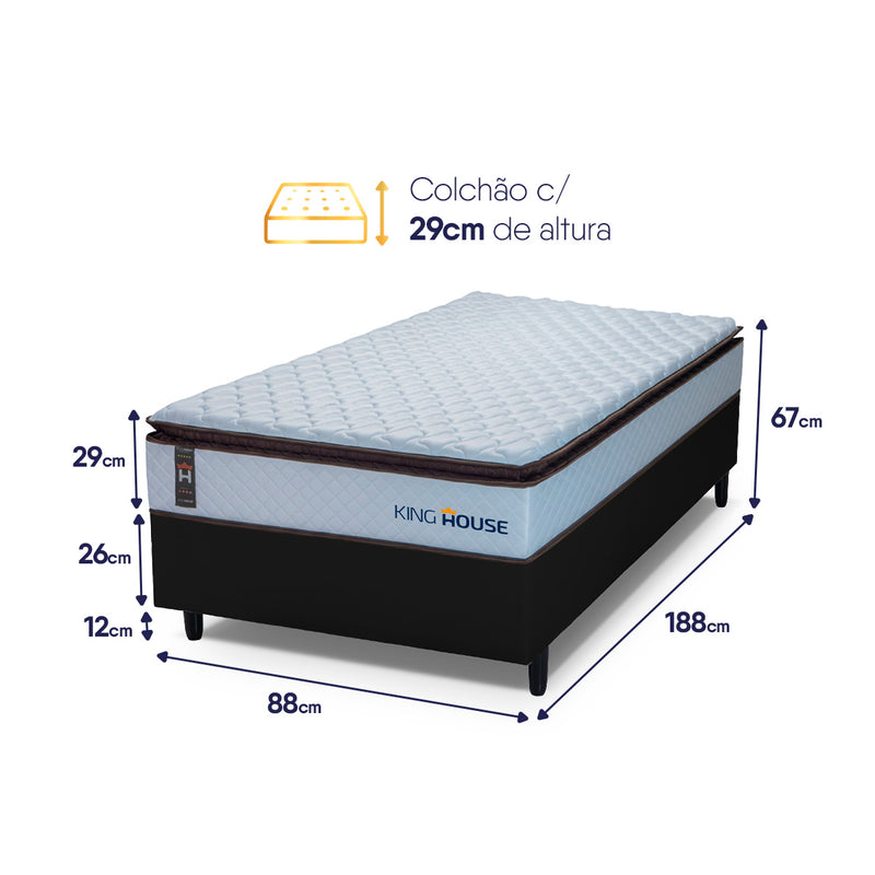 Cama Box Espuma San Diego Solteiro 88x188 Branco e Preto Espuma D33