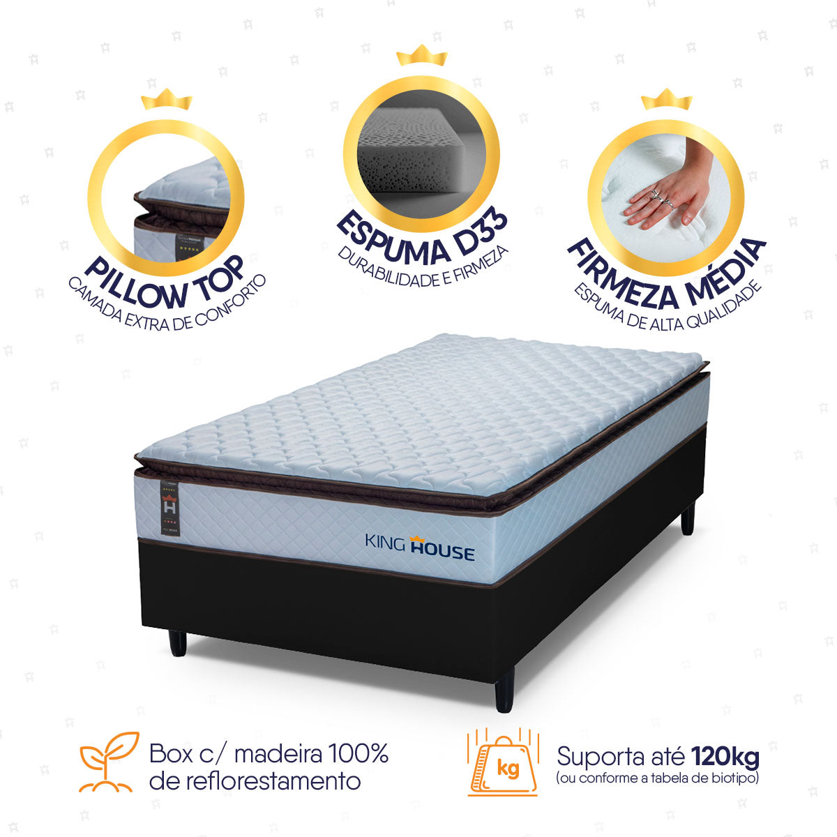 Cama Box Espuma San Diego Solteiro 88x188 Branco e Preto Espuma D33