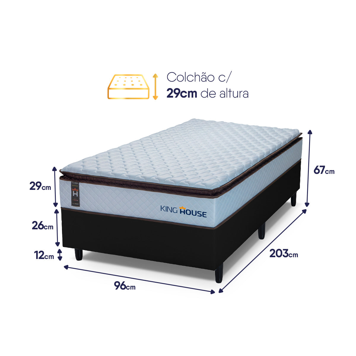 Cama Box Espuma San Diego Solteirão 96x203 Preto Espuma D33