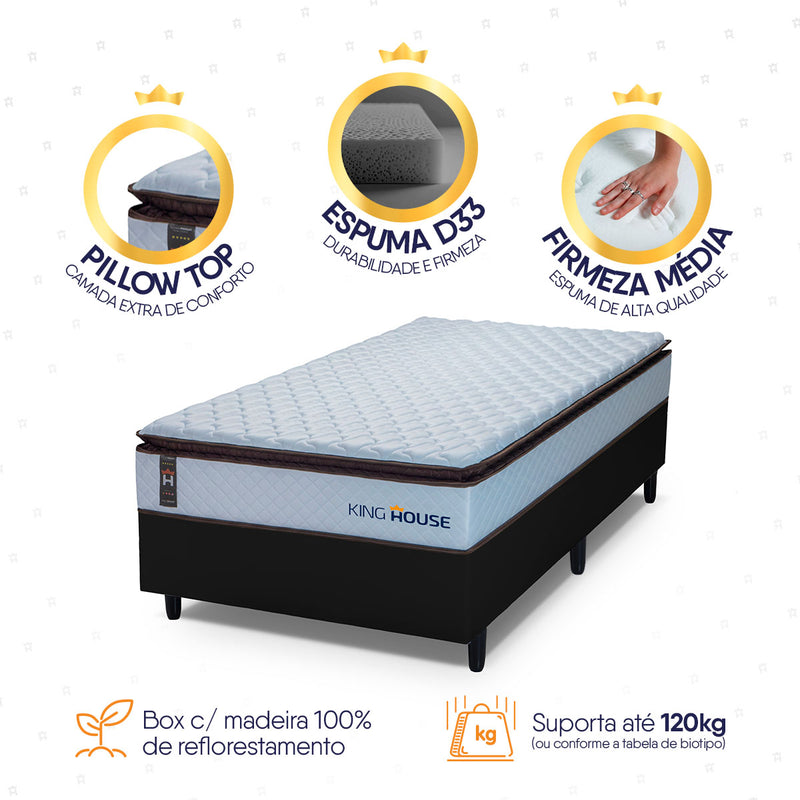 Cama Box Espuma San Diego Solteirão 96x203 Preto Espuma D33