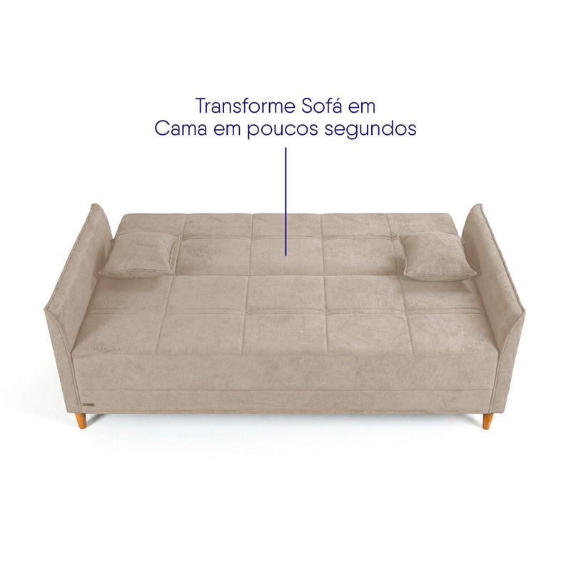 Sofá Cama Sérvia 2,02m Reclinável Bouclê Bege