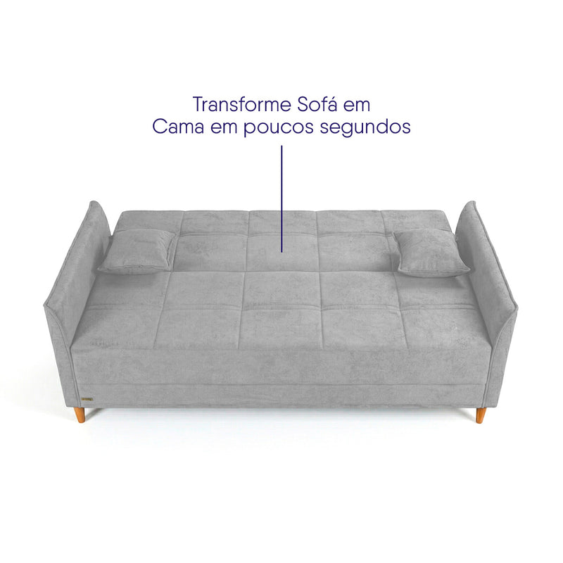Sofá Cama Sérvia 2,02m Reclinável Bouclê Cinza