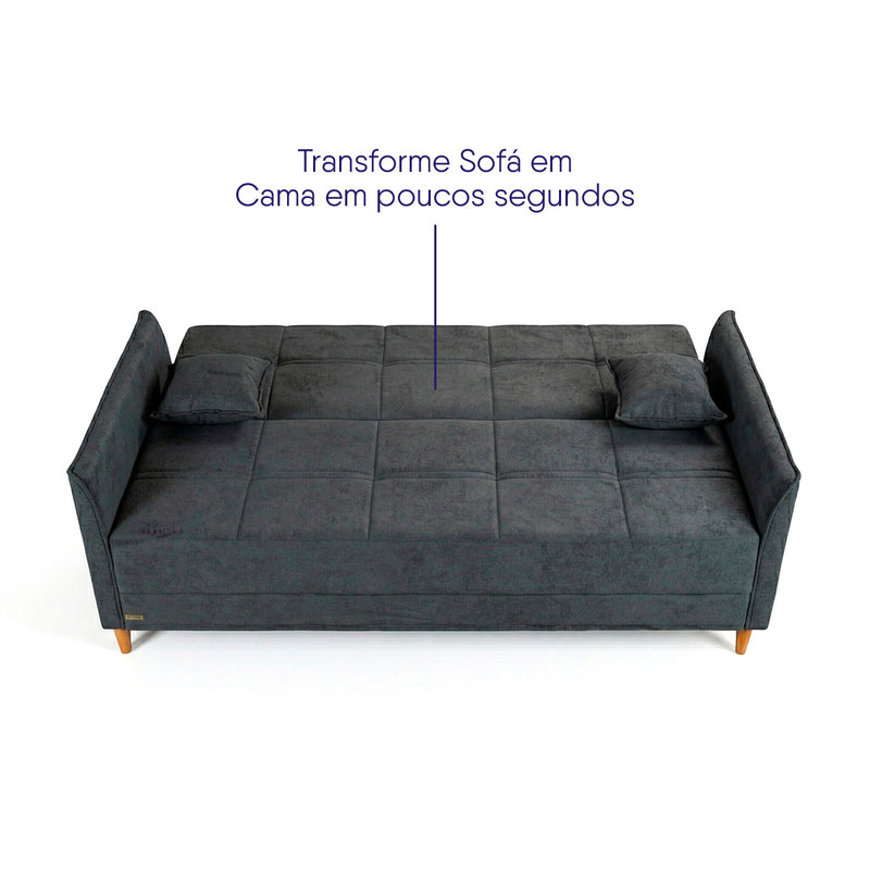 Sofá Cama Sérvia 2,02m Reclinável Bouclê Grafite