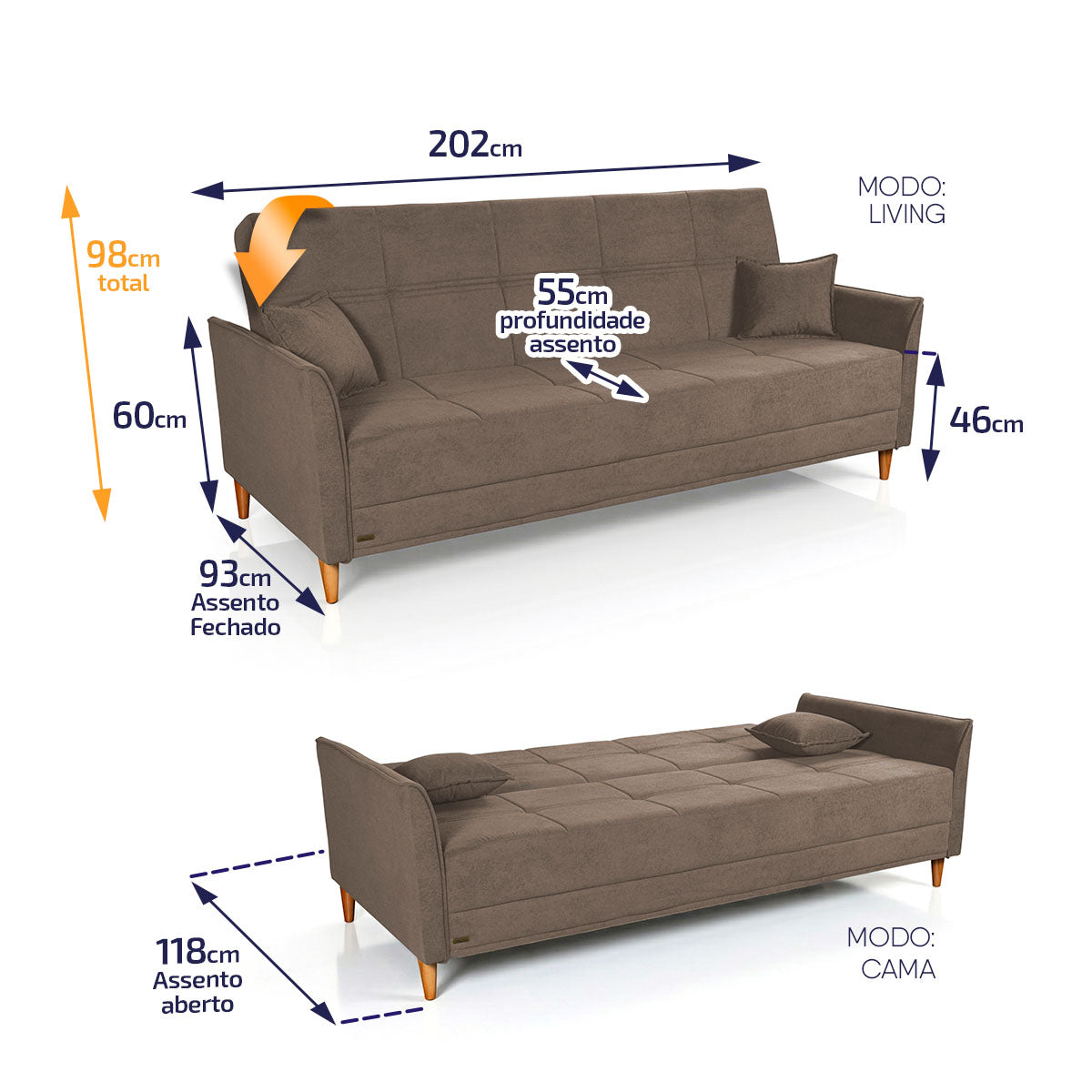 Sofá Cama Sérvia 2,02m Reclinável Bouclê Marrom