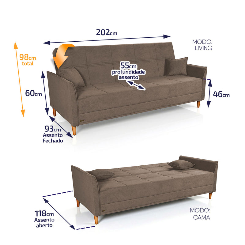 Sofá Cama Sérvia 2,02m Reclinável Bouclê Marrom