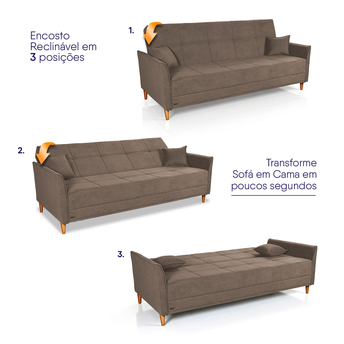 Sofá Cama Sérvia 2,02m Reclinável Bouclê Marrom