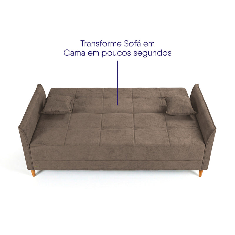 Sofá Cama Sérvia 2,02m Reclinável Bouclê Marrom