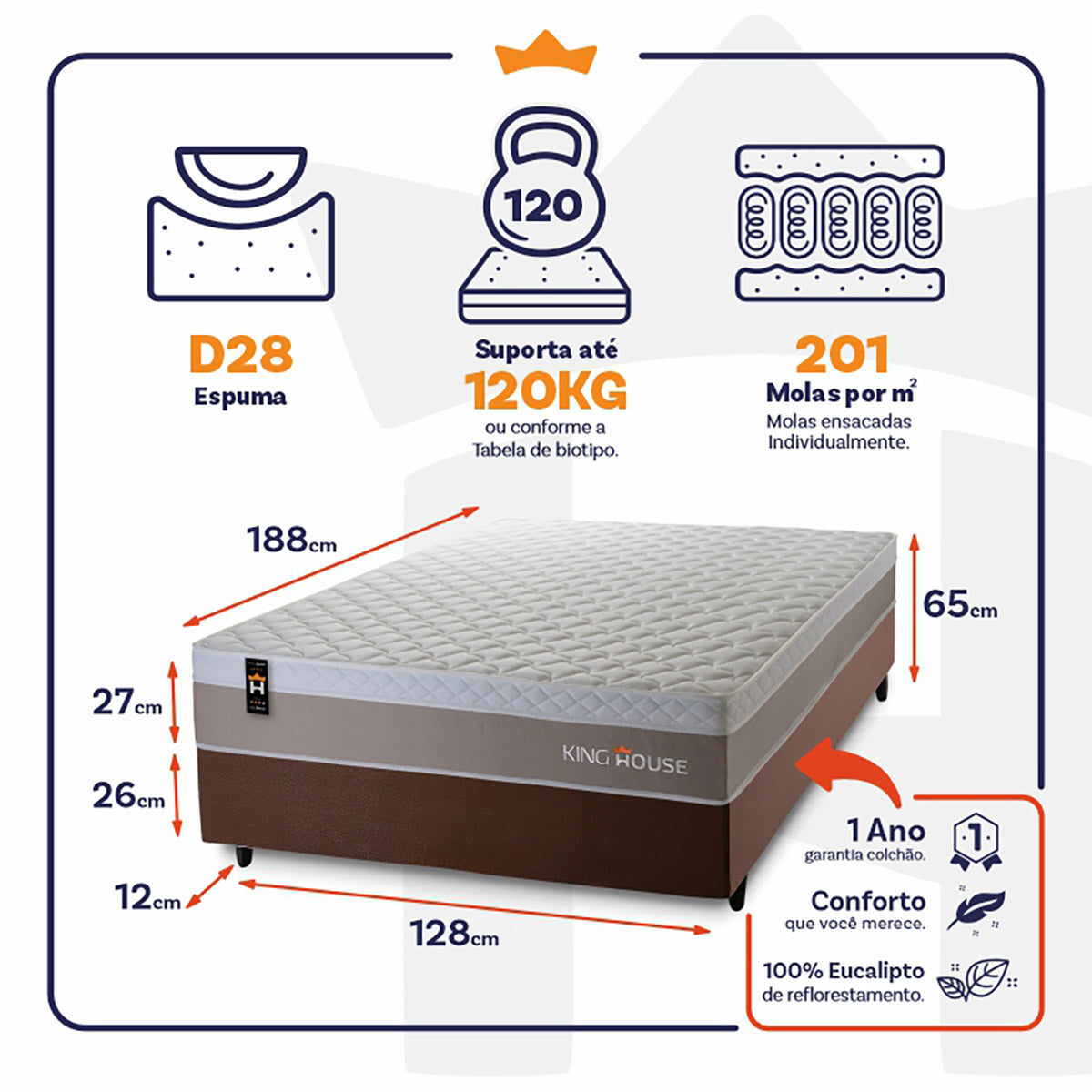 Cama Box Molas Ensacadas Sheffield 128x188 Bege King House
