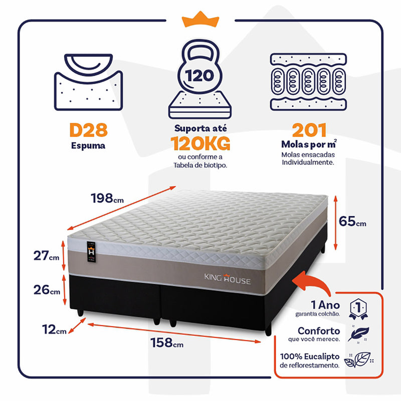 Cama Box Sheffield Molas Ensacadas Queen 158x198 King House