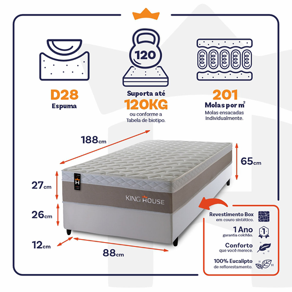 Cama Box Molas Ensacadas Sheffield 88x188 Bege King House