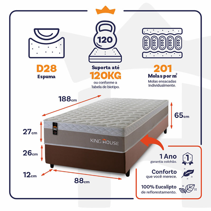 Cama Box Molas Ensacadas Sheffield 88x188 Marrom King House