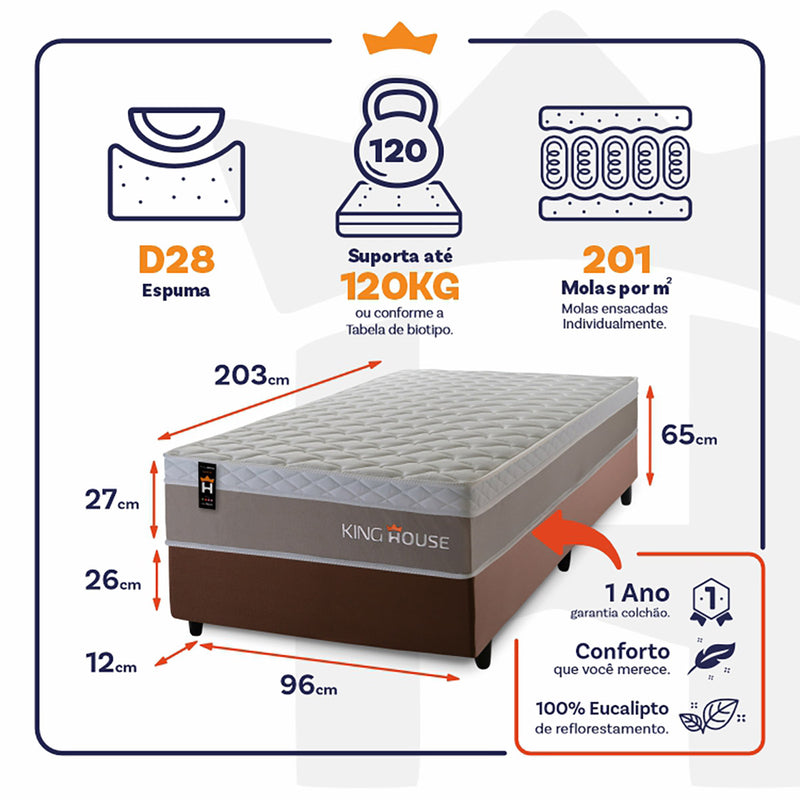 Cama Box Molas Ensacadas Sheffield 96x203 Bege King House